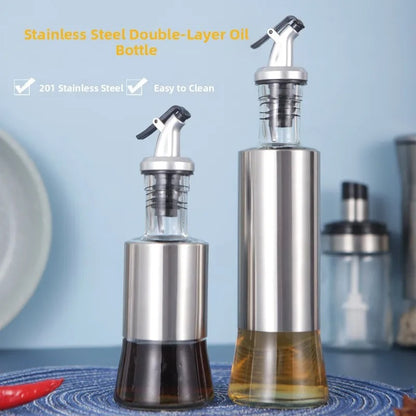 Stainless Steel Double Layer Oil Dispenser Bottle | Leakproof Kitchen Oil & Sauce Container