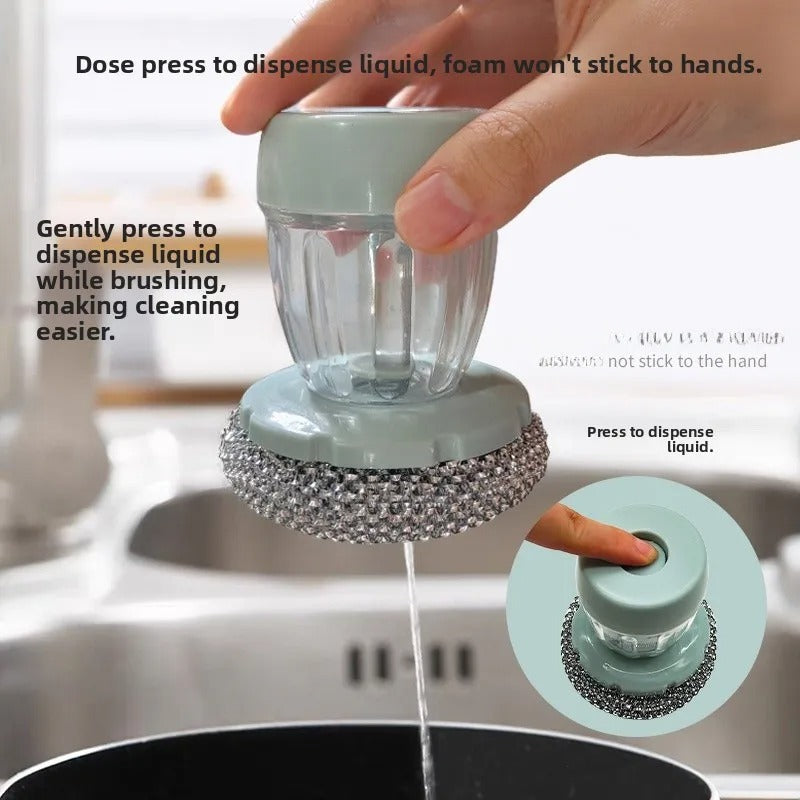 Non-Stick Steel Wire Kitchen Cleaning Brush Dishwashing Pot Scrubber Home Use Plastic Handle Durable Scrubbing Tool