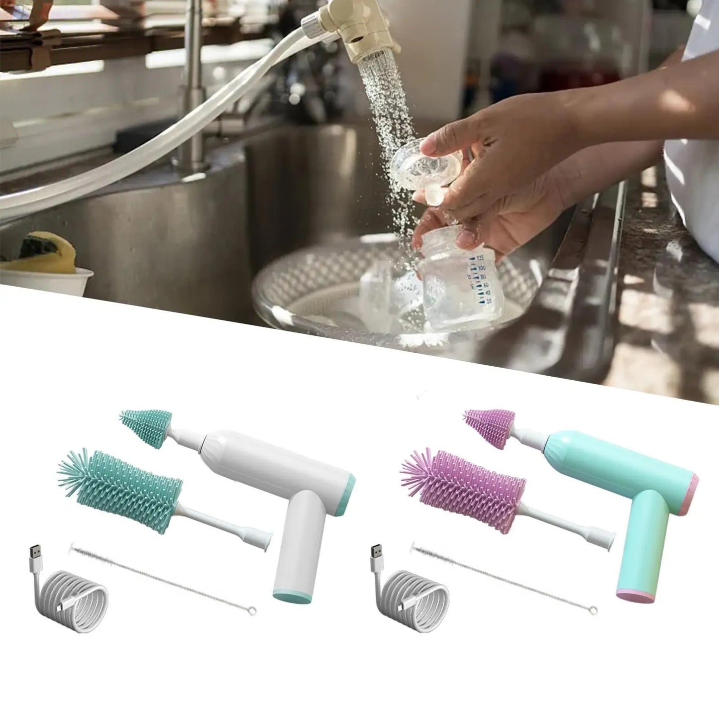 Baby Bottle Brush Portable Electric Bottle Cleaning Brush Electric Bottle Brush for Coffee Mugs Teapot Tumbler Pitcher Bottle