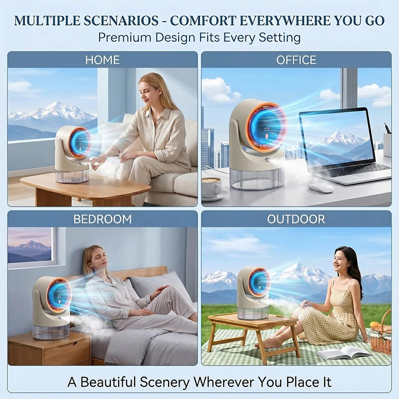 Water Mist Fan with Humidifier Function 360° Adjustable Desktop Fan with LED Display 100Speeds 16°C Ice Fog 1800mAh Battery Life