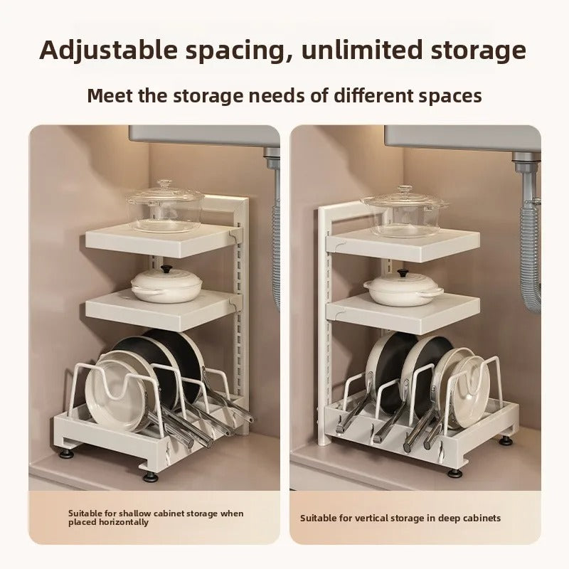 Space Saving Kitchen Pot Rack Organizer | Under Sink Cabinet Cookware Storage Shelf & Pan Holder