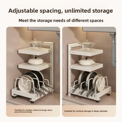 Space Saving Kitchen Pot Rack Organizer | Under Sink Cabinet Cookware Storage Shelf & Pan Holder