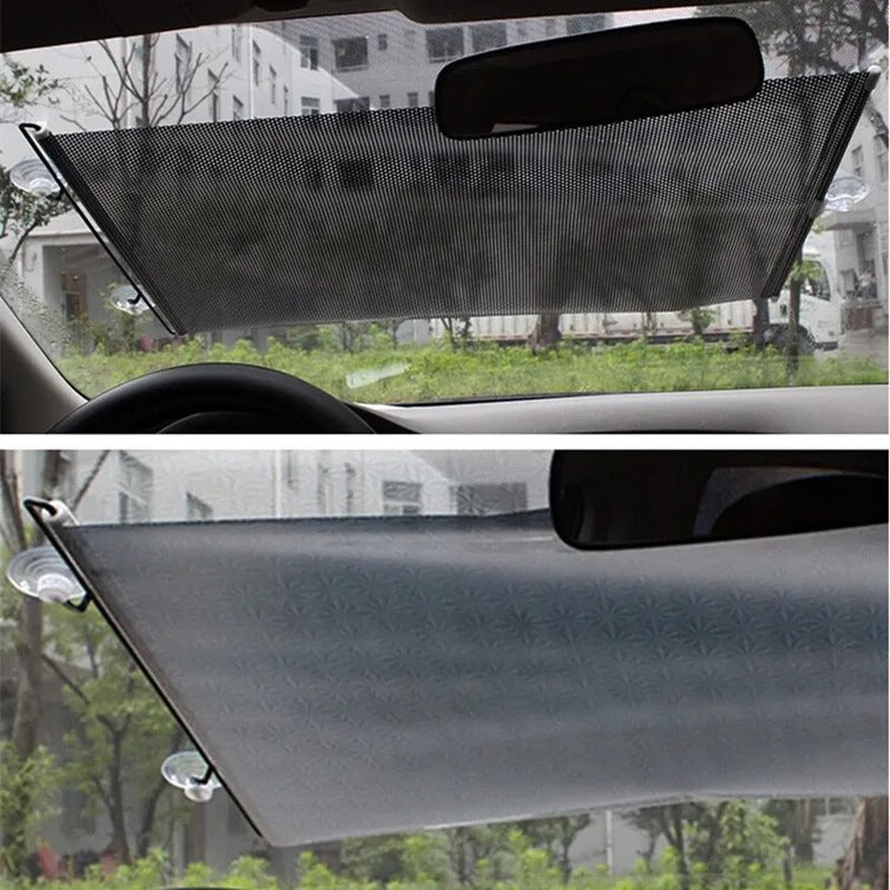 Car Curtain Windshield Sunshade Auto Retractable Sun Block Roller Blind PVC Curtain Car Sun Visor Front Windshield Sun Shade
