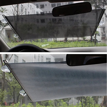 Car Curtain Windshield Sunshade Auto Retractable Sun Block Roller Blind PVC Curtain Car Sun Visor Front Windshield Sun Shade