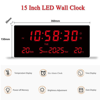 LED Digital Wall Clock | Large HD Electronic Clock Display for Home & Office