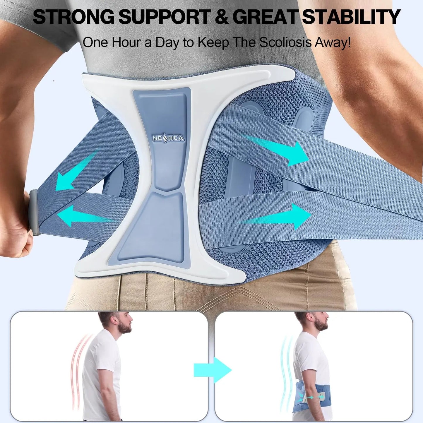 Back Support Brace Adjustable Lumbar Support Belt Waist Wrap for Lower Back Pain Relief, Injuries, Sciatica, Scoliosis