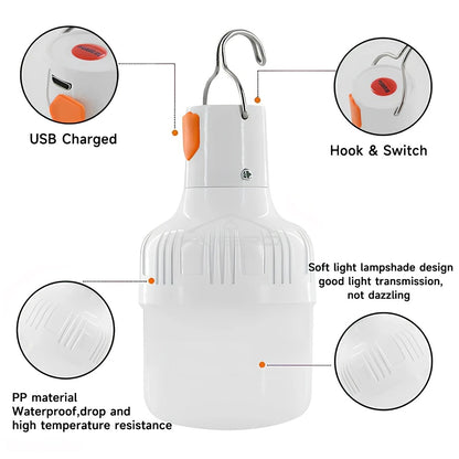 60mm USB Rechargeable Led Bulb Portable Camping Emergency Lighting Light Flashlight Outdoor Garden Picnic Work Hanging Tent Lamp