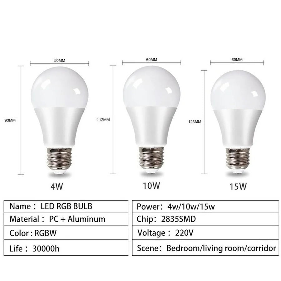 LED E27 RGB Lamp Spotlight Bulb AC 85-265V LED 15W 10W 4W IR Remote Control Led Bulb Smart Led RGBW Lamp Home Decor