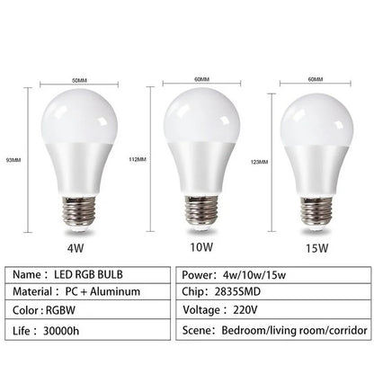 LED E27 RGB Lamp Spotlight Bulb AC 85-265V LED 15W 10W 4W IR Remote Control Led Bulb Smart Led RGBW Lamp Home Decor