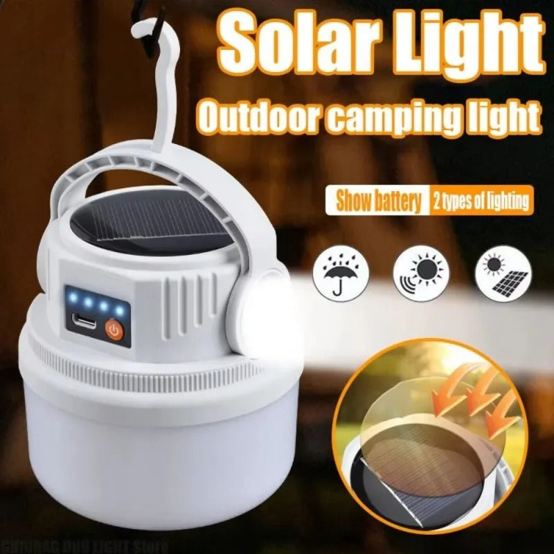 Solar Camping Light Portable LED Lamp Type-C Rechargeable 6 Modes Waterproof S-Hook Tent Hiking Garden Emergency Atmosphere Lamp