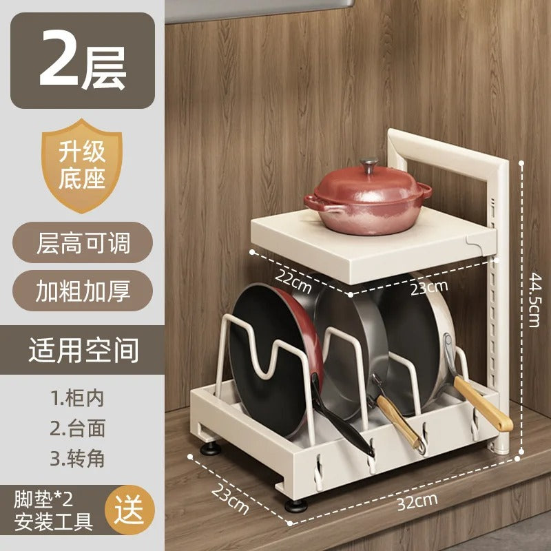 Space Saving Kitchen Pot Rack Organizer | Under Sink Cabinet Cookware Storage Shelf & Pan Holder