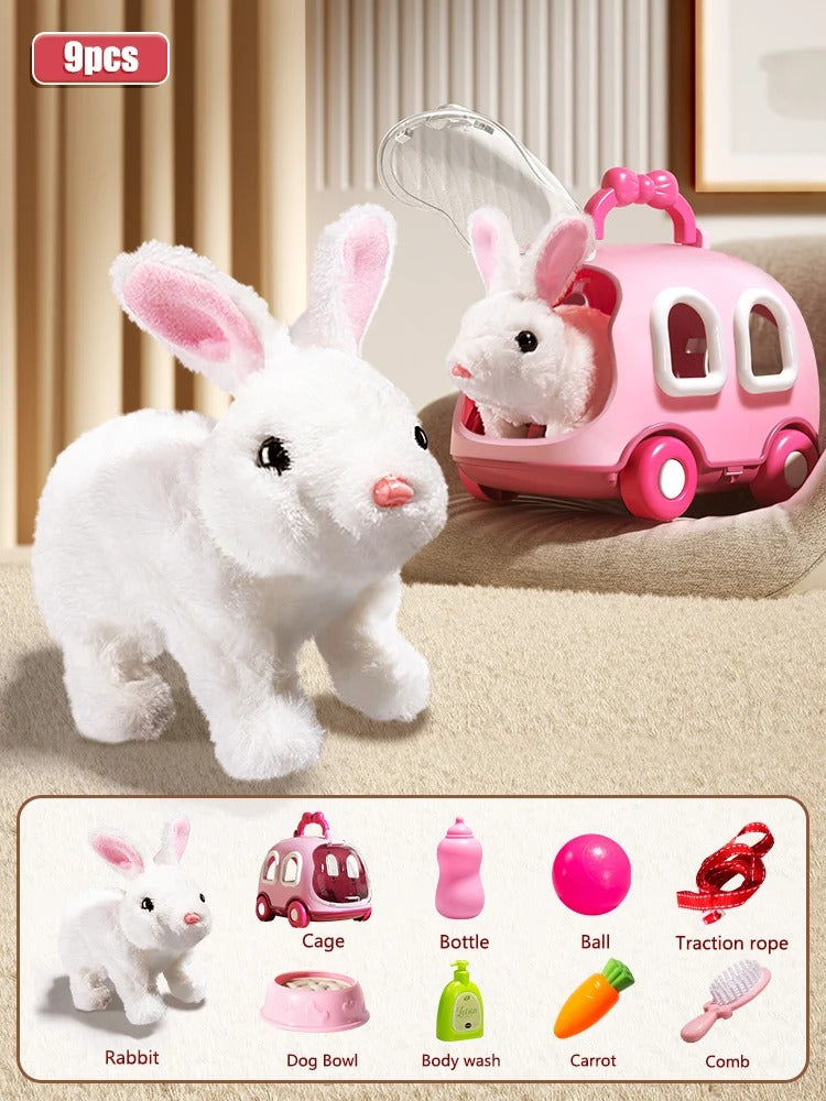 Interactive Dancing Walking Rabbit Toy, Plush Bunny Electronic Pet for Kids, Animated Moving Animal Gift for Boys Girls Birthday