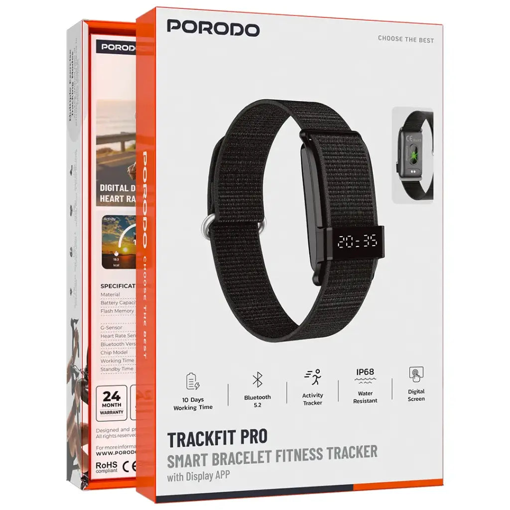 Porodo TrackFit Pro Smart Fitness Tracker Bracelet with Heart Rate, SpO2, Sleep & Activity Tracking-zinggal Qatar